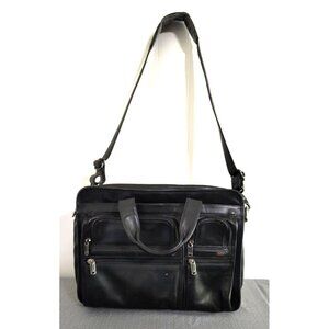 Tumi Alpha Briefcase Black Leather Classic Preppy Travel Business Shoulder Bag